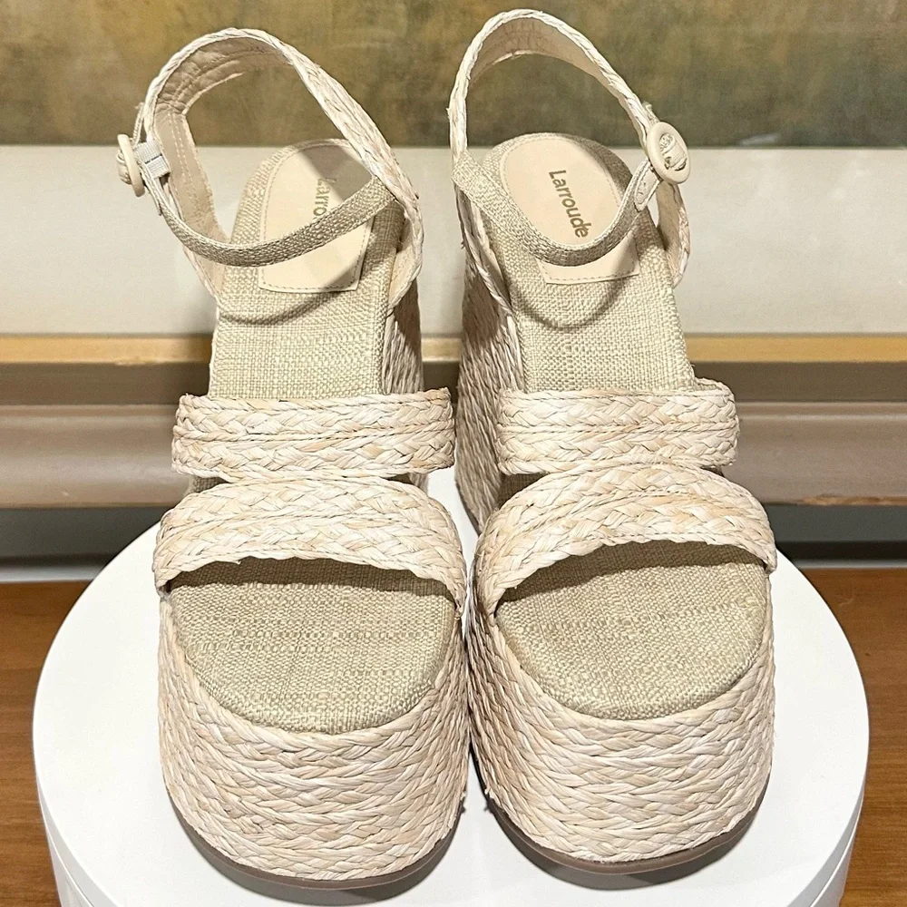 🌸LARROUDE🌸 Carmen 145MM Raffia Platform Sandal Size: 9.5